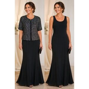 Vtg Ronni Nicole II Black Sequin Mother Of The Bride Dress /Jacket Set Size 16